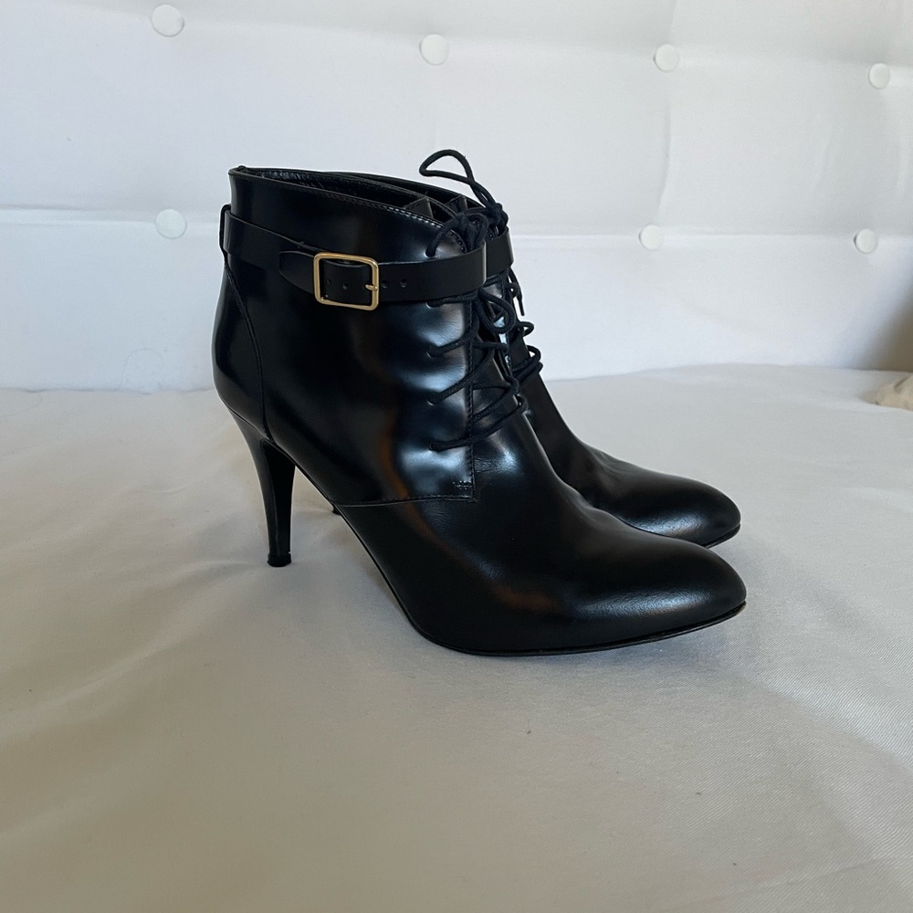 J. Crew Black Heeled Boots with Buckle